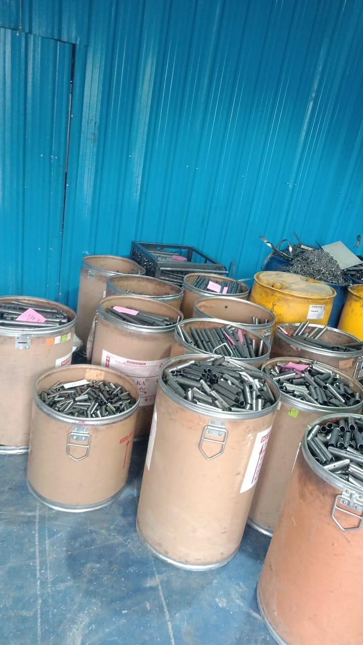 Cut tube stock sorted into barrels ready for bending